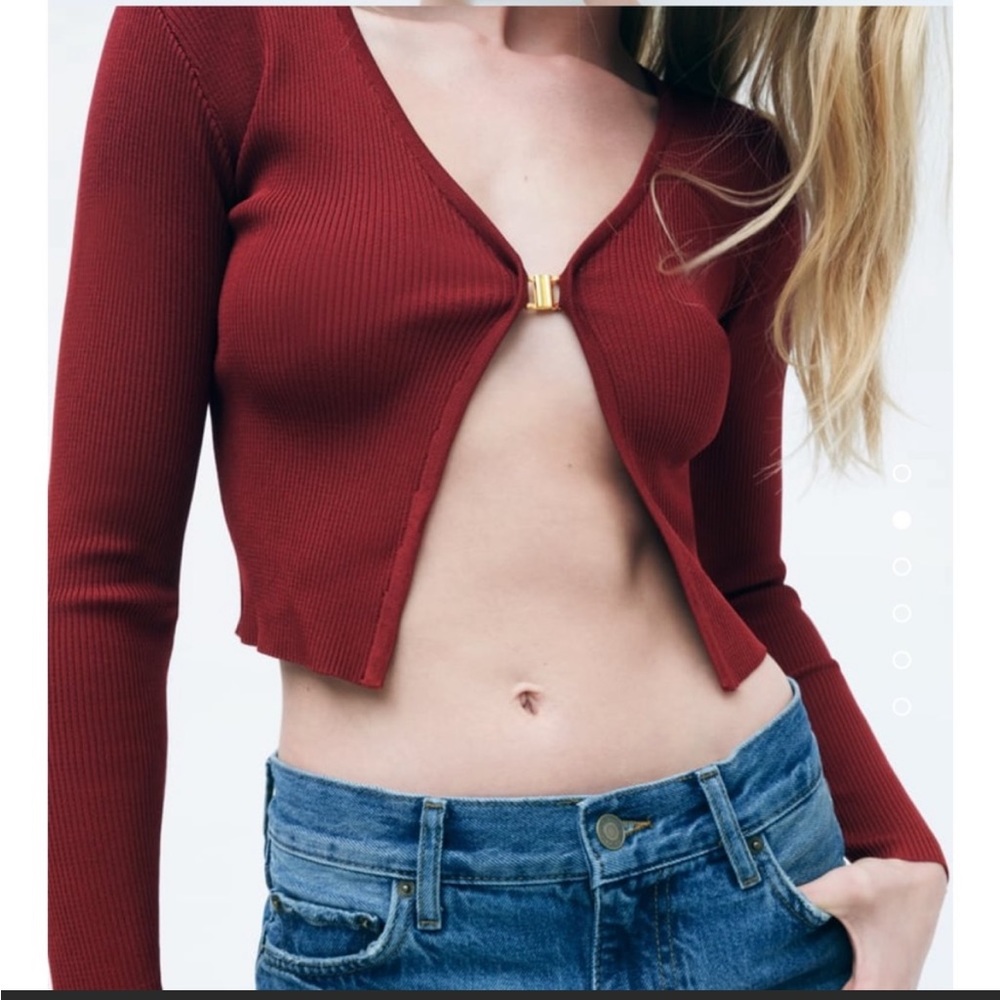 Women Zara OPEN-KNIT JACKET maroon crop M